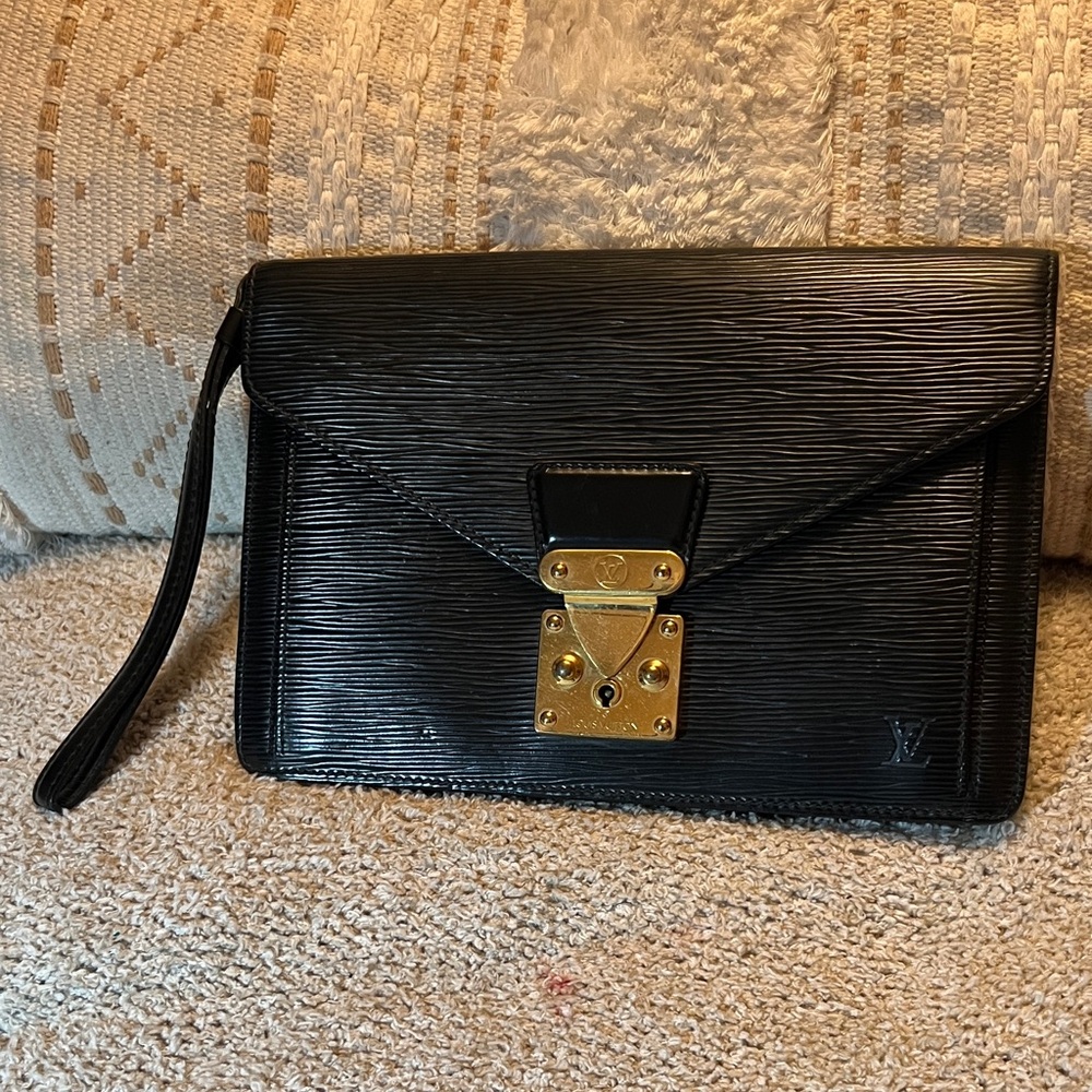 Louis Vuitton Black Clutch with Gold Accents
